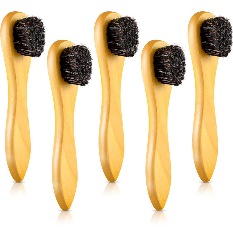 Jovitec 5 Pack Horsehair Polish Applicator Brush Kit Saddle Soap Shoe Shine Brush Dauber Wooden Care Shine Clean for Leather Boot Bag(Light Yellow) - Image 1